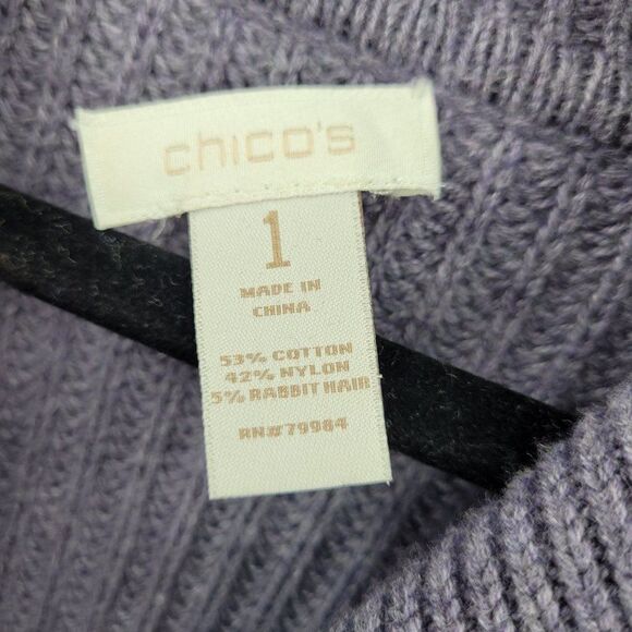 Chico's Cowl Neck Sweater Size 1 M Purple Periwinkle Long Sleeve Chunky Knit - Picture 11 of 12
